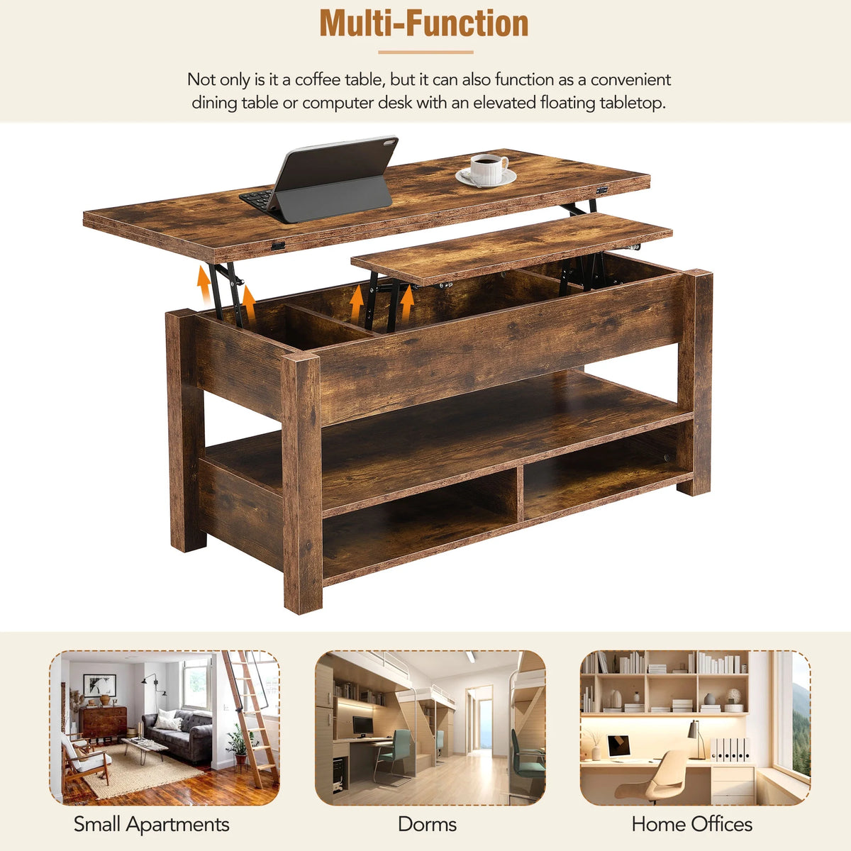 Lift Top Coffee Table with 3 Shelves S614430
