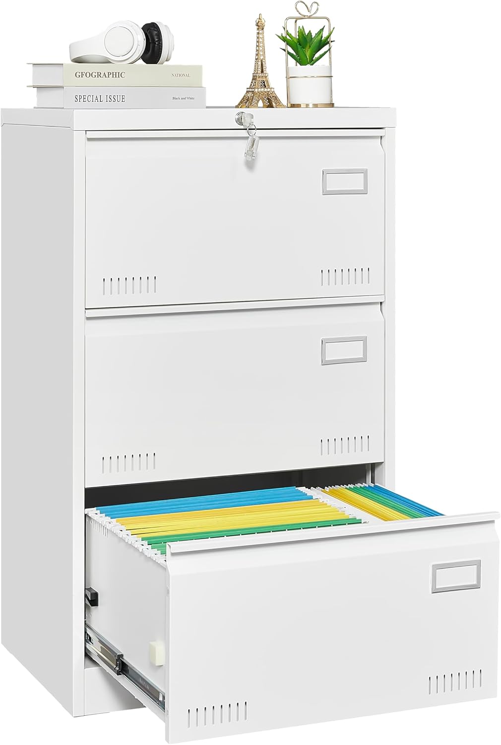 White 3-Drawer Metal Lateral File Cabinet S60286