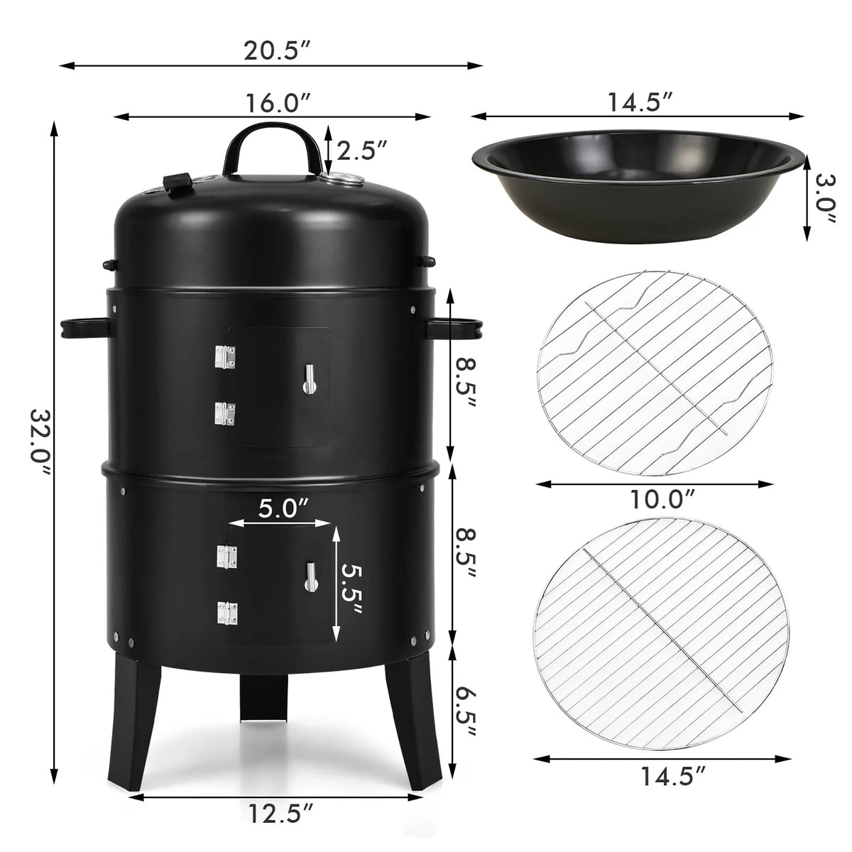 Charcoal Smoker Grill with Detachable 2 Layer N775