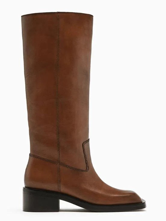 Square Toe Flat Knee Boots N570