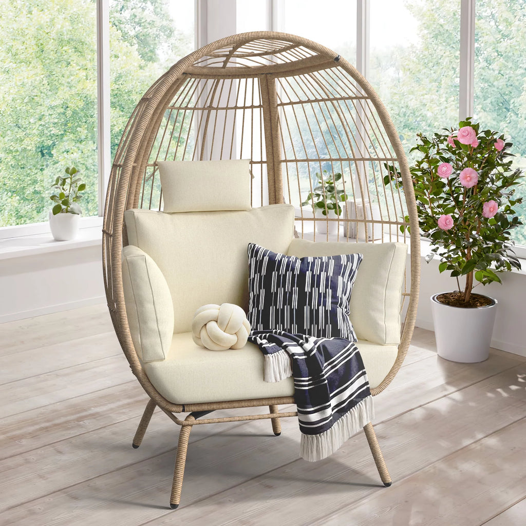 Oversized Beige Wicker Egg Chair D6862