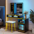 Black Vanity Desk with Mirror and Lights, 2 Drawers, Vanity Stool D10092