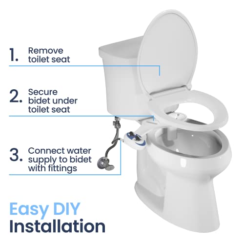 Fresh Water Non-Electric Bidet Attachment for Toilet Seat, Adjustable Water Pressure, Rear Wash (White) B9461