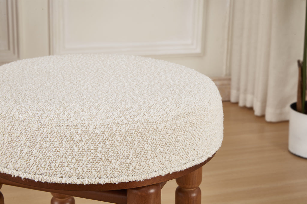 White Upholstered Boucle Vanity Stool with Wood Legs M808