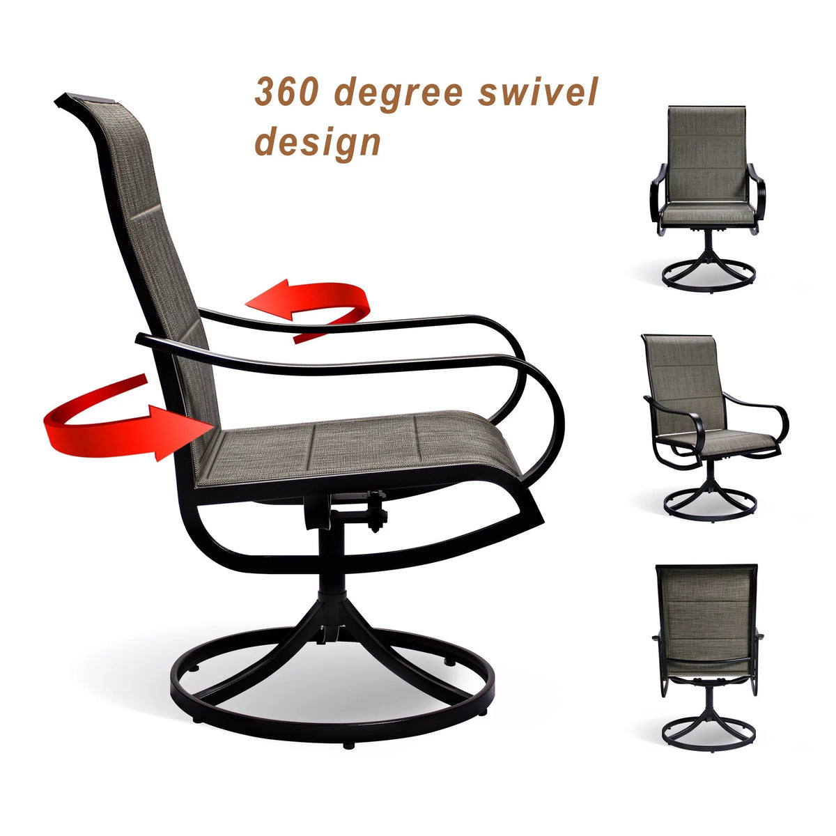 Set of 2 Swivel Dining Chairs Textilene Mesh Fabric Black Frame H7116