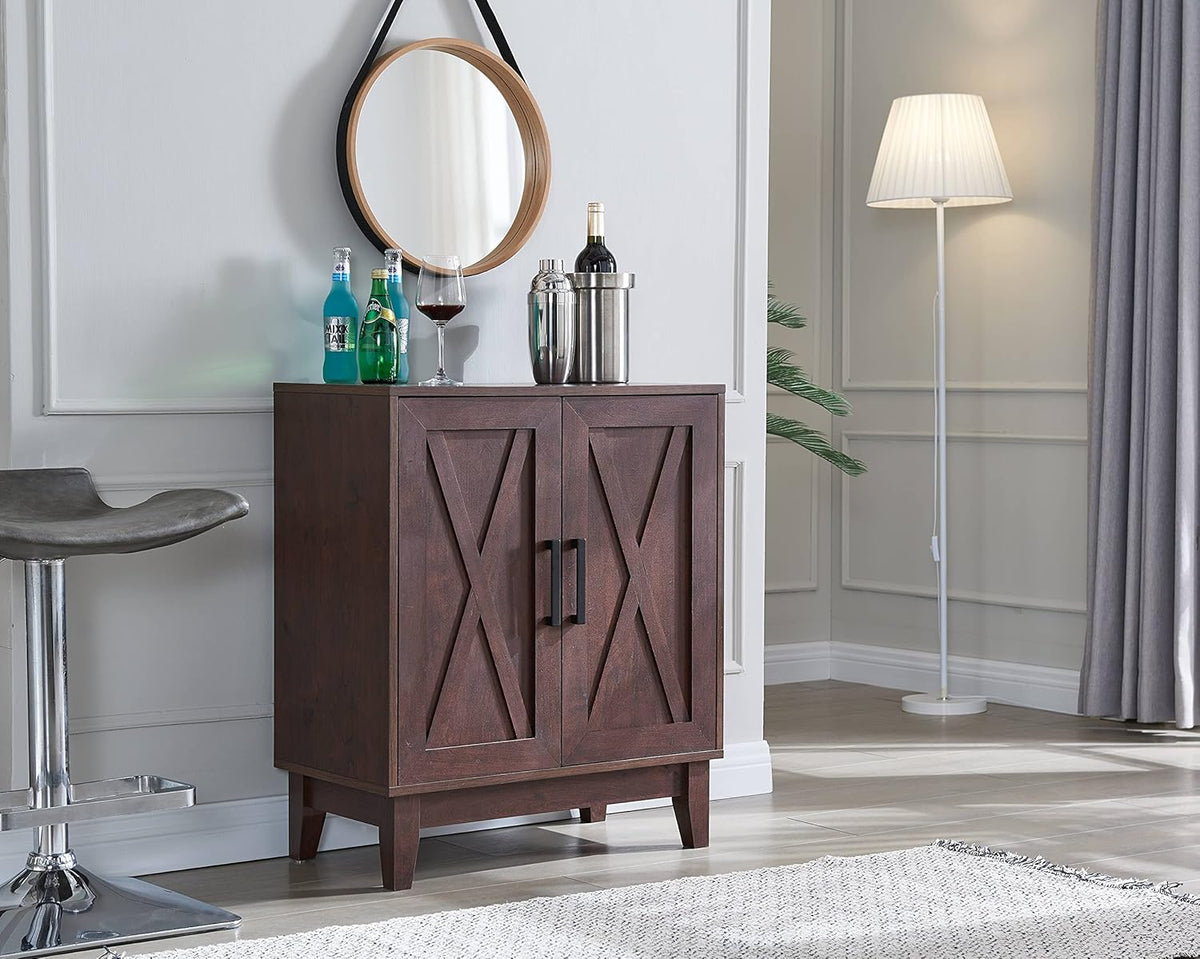 White Small Cabinet Sideboard with Wood Doors B470