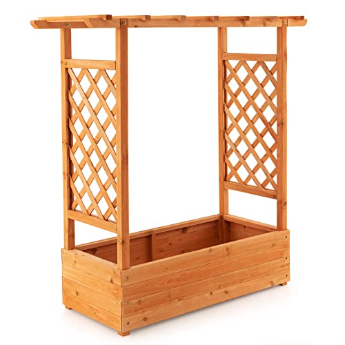 Raised Garden Bed with Arch Trellis Wood Planter Box K50592