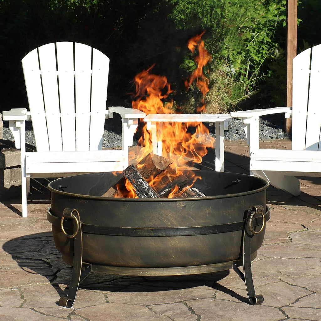34 Inch Wood Burning Outdoor Fire Pit with Spark Screen and Poker W107494