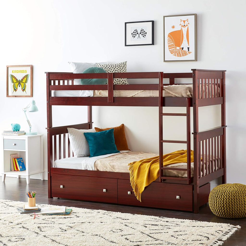 Twin Dark Cappuccino Bunk Bed with Under Bed Drawers J57192