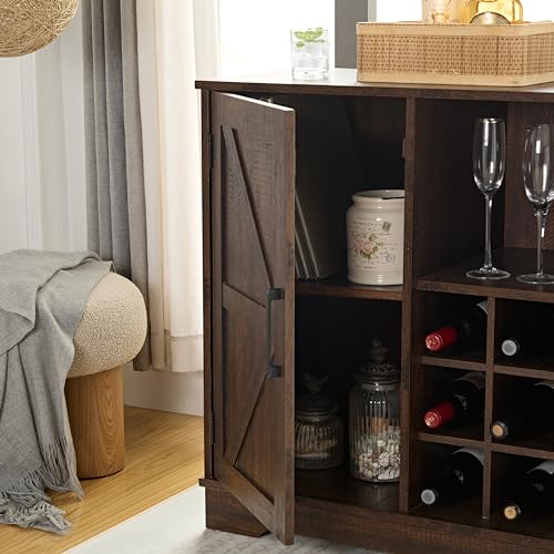 Gray Wash Farmhouse Coffee Bar Cabinet with Wine Rack and Drawer S357