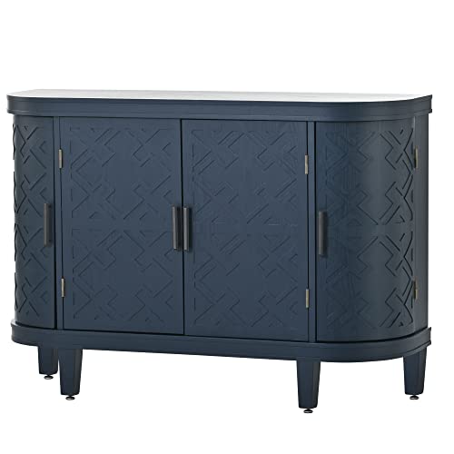Grey Wooden Buffet Cabinet with Antique Pattern Doors Z4488