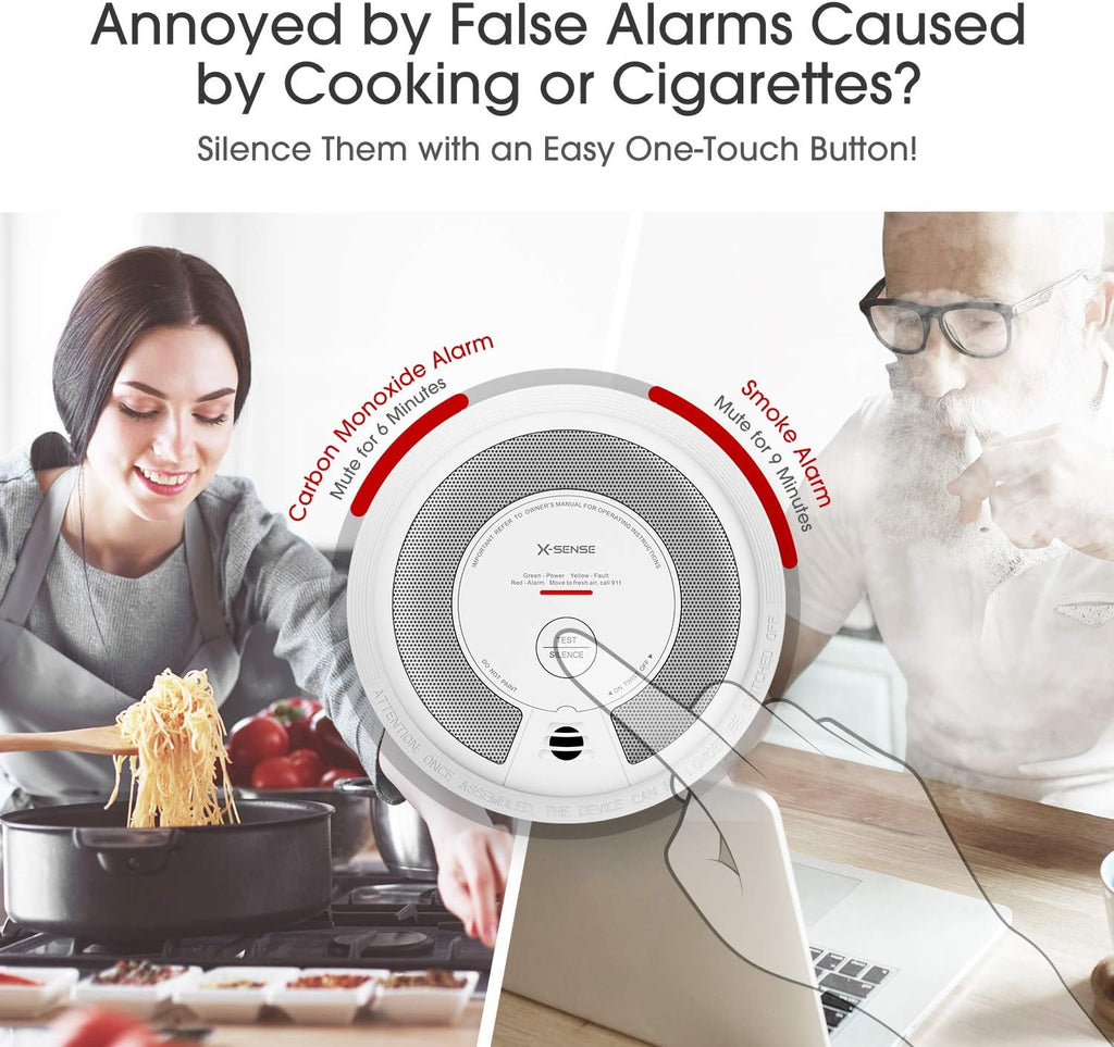 2-in-1 Smoke and Carbon Monoxide Detector Alarm, 10-Year Battery-Operated, Pack of 5 U108616