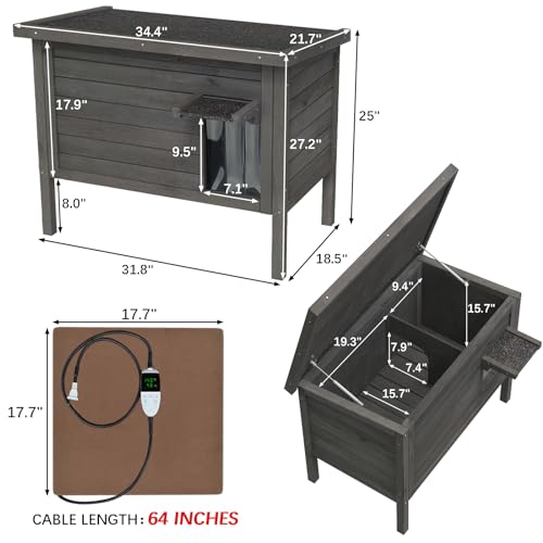 Outdoor Feral Cat House Heated Cat Shelter with Insulated Foam 34.5"X21.5"x27.2" M52419