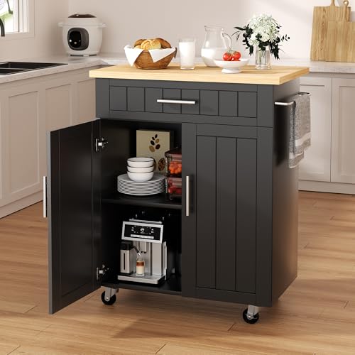 White Kitchen Island Cart with Storage and Drawers J7248