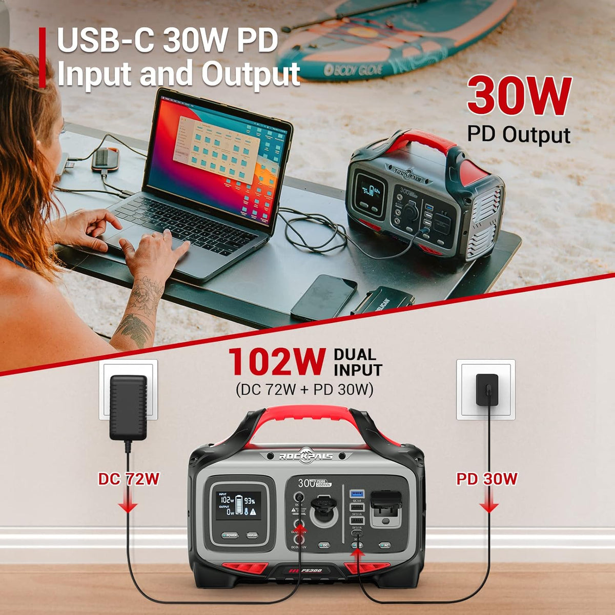 300W Portable Power Station 280wh Solar Generator with 110V AC Outlet Z44154