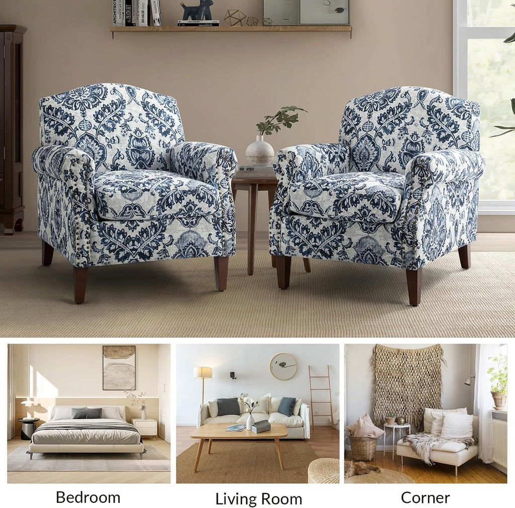 Navy Accent Chair with Wood Legs and Removable Cushion H4979