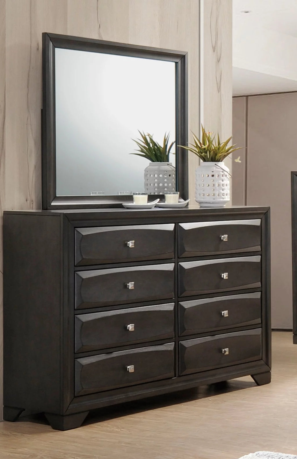 Queen Size 4pc Bedroom Furniture Set with Dresser Mirror Nightstand O27800