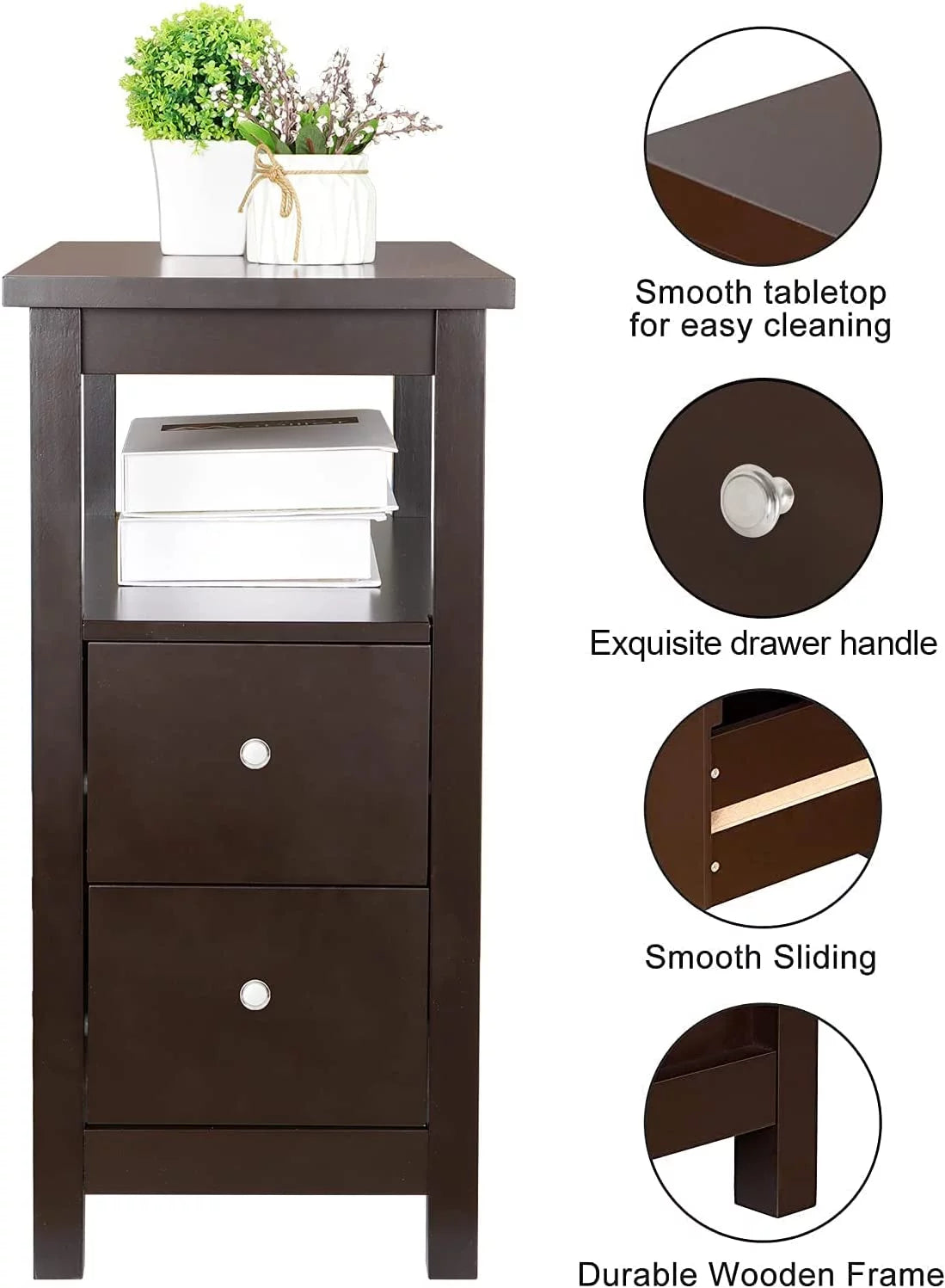 Set of 2 Wood Side Table with Shelf and Drawers D8176