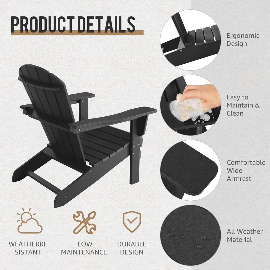 Black Set of 2 Plastic Resin Adirondack Chairs N796