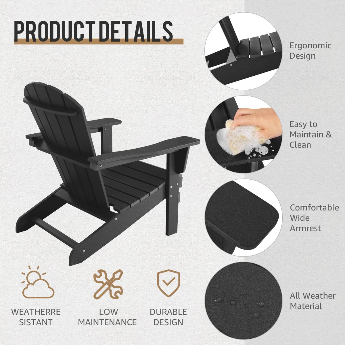 Black Set of 2 Plastic Resin Adirondack Chairs N796
