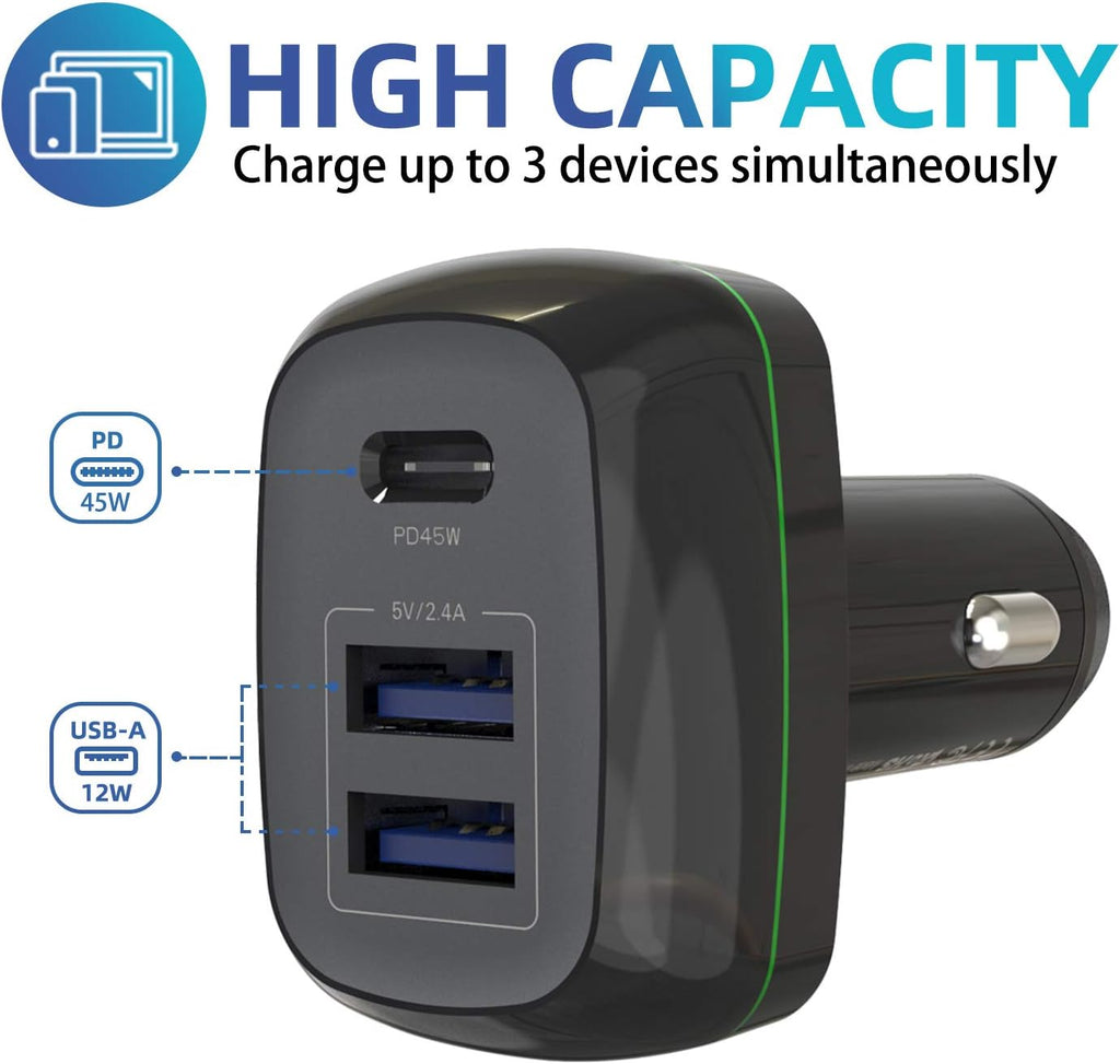 USB C Car Charger with Dual USB Port A6392
