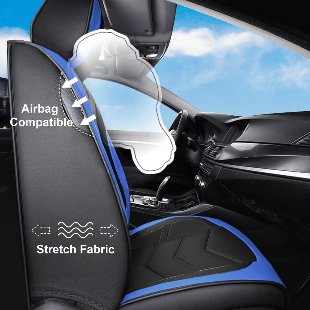 Black Blue Waterproof PU Leather 5 Seats Car Seat Covers Full Set Z220124