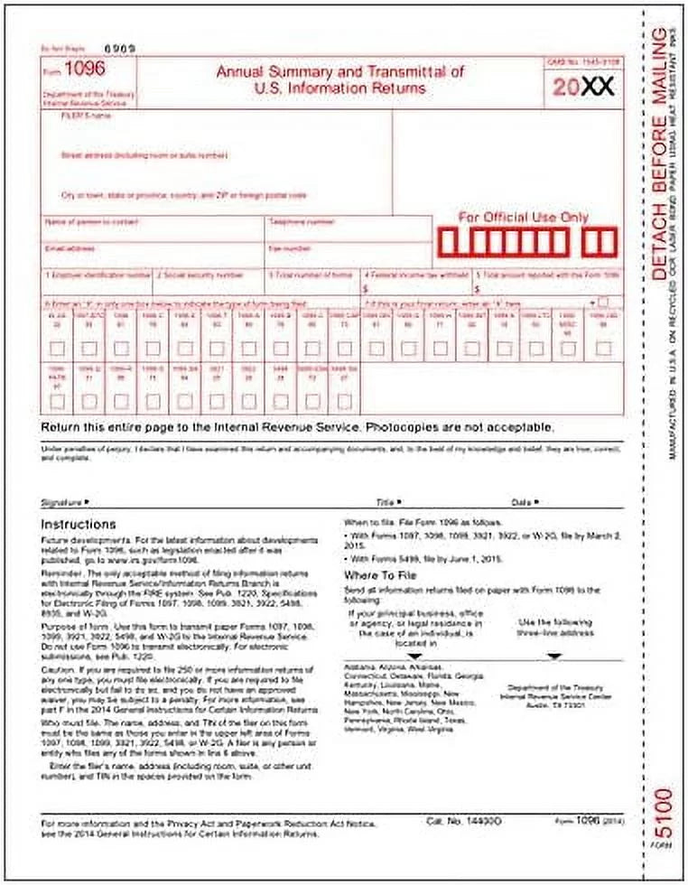 1096 Laser Transmittal/Summary Tax Form (1 Pack) S839824