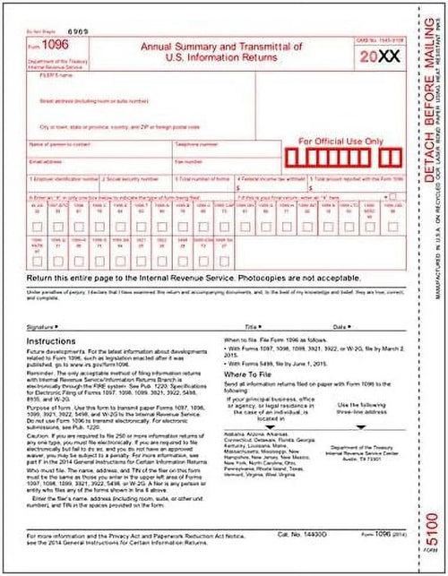 1096 Laser Transmittal/Summary Tax Form (1 Pack) S839824