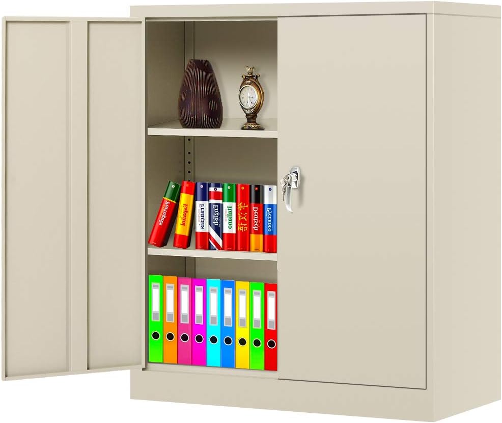 White Metal Steel Locking Storage Cabinet with Doors and Shelves D4979