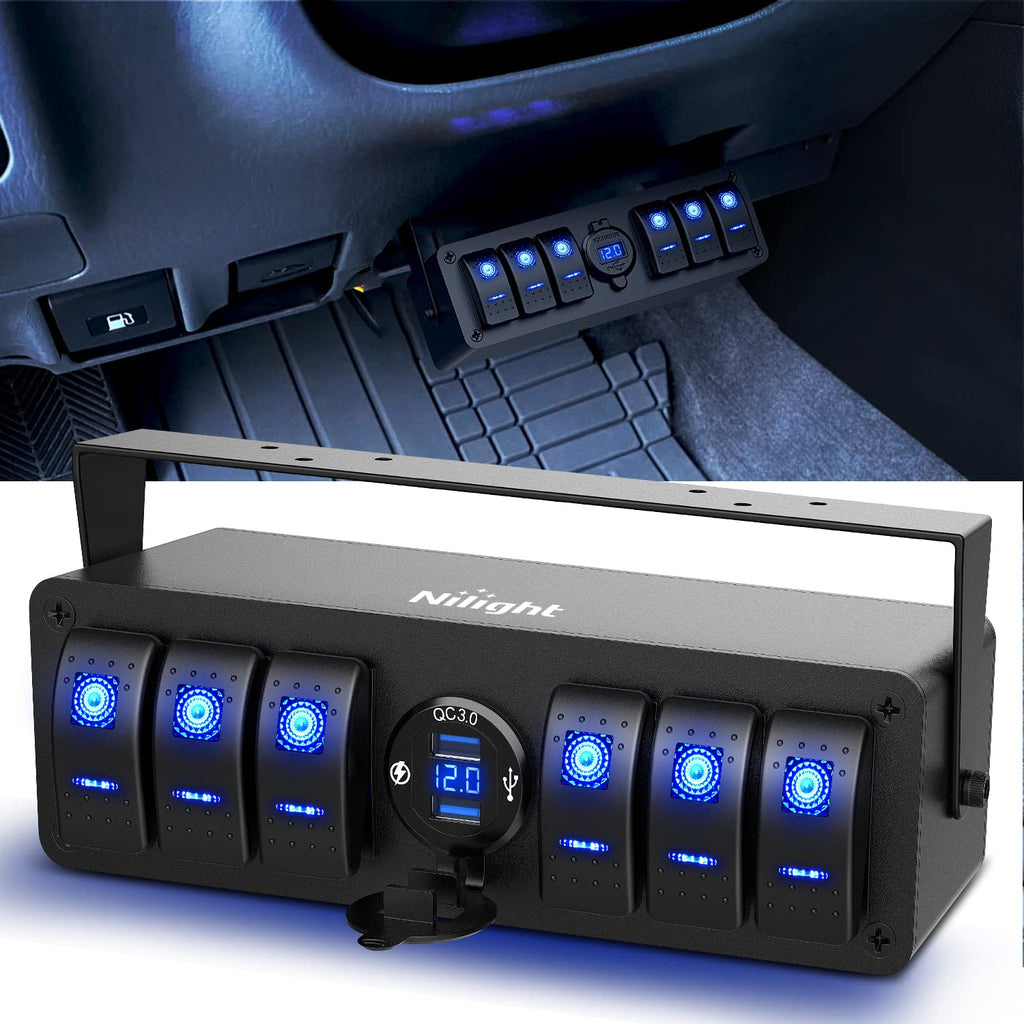 6 Gang Rocker Switch Panel with USB Charger Voltmeter, Pack of 2 R5784