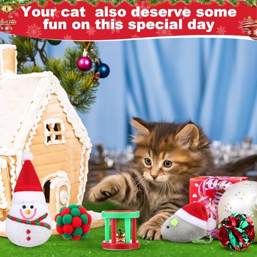 11 Pcs Christmas Catnip Cat Toy Gift Set with Santa Snowman Plush Balls Crinkle Mice L5906