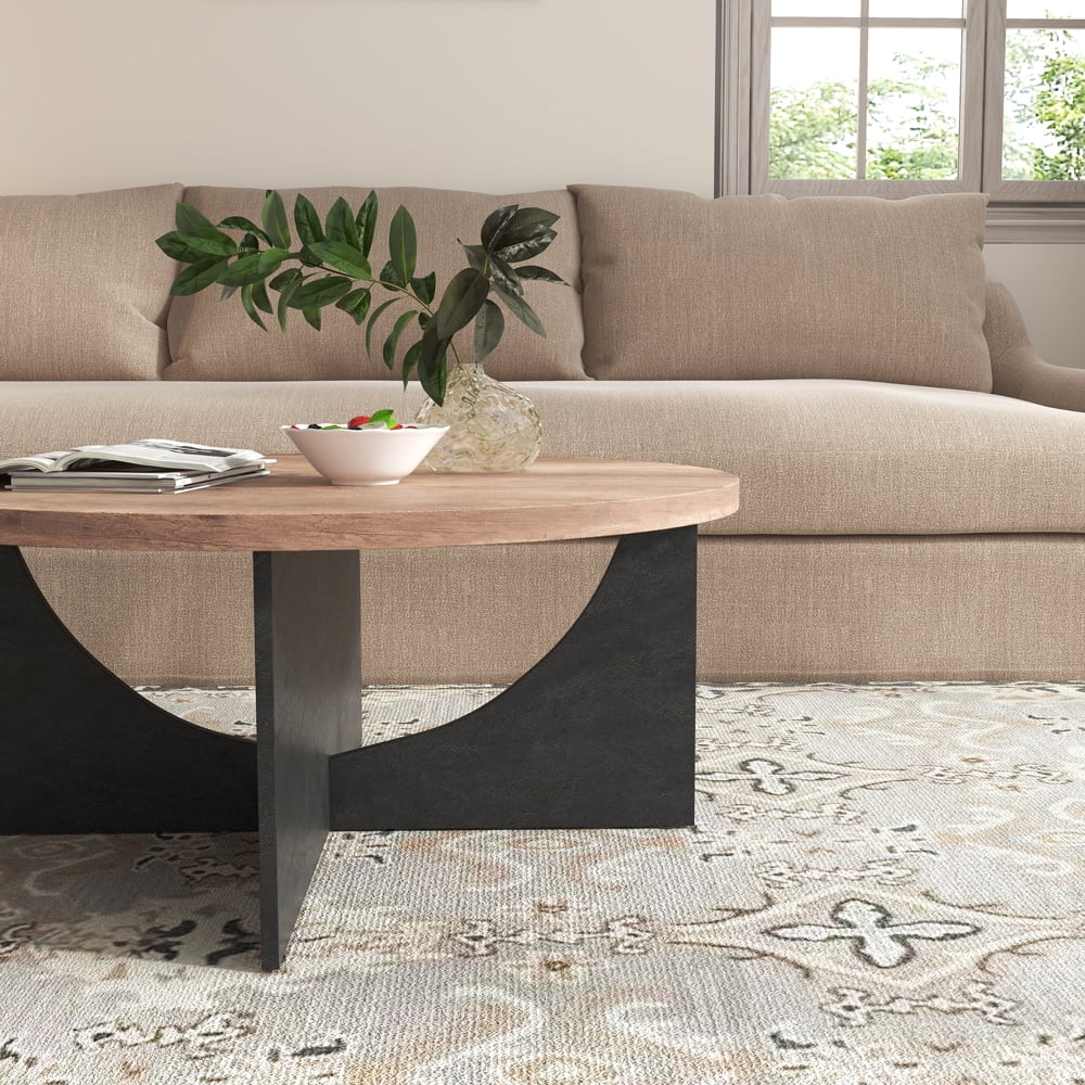 Modern Retro Round Coffee Table 35 Inches Rustic Brown B867571