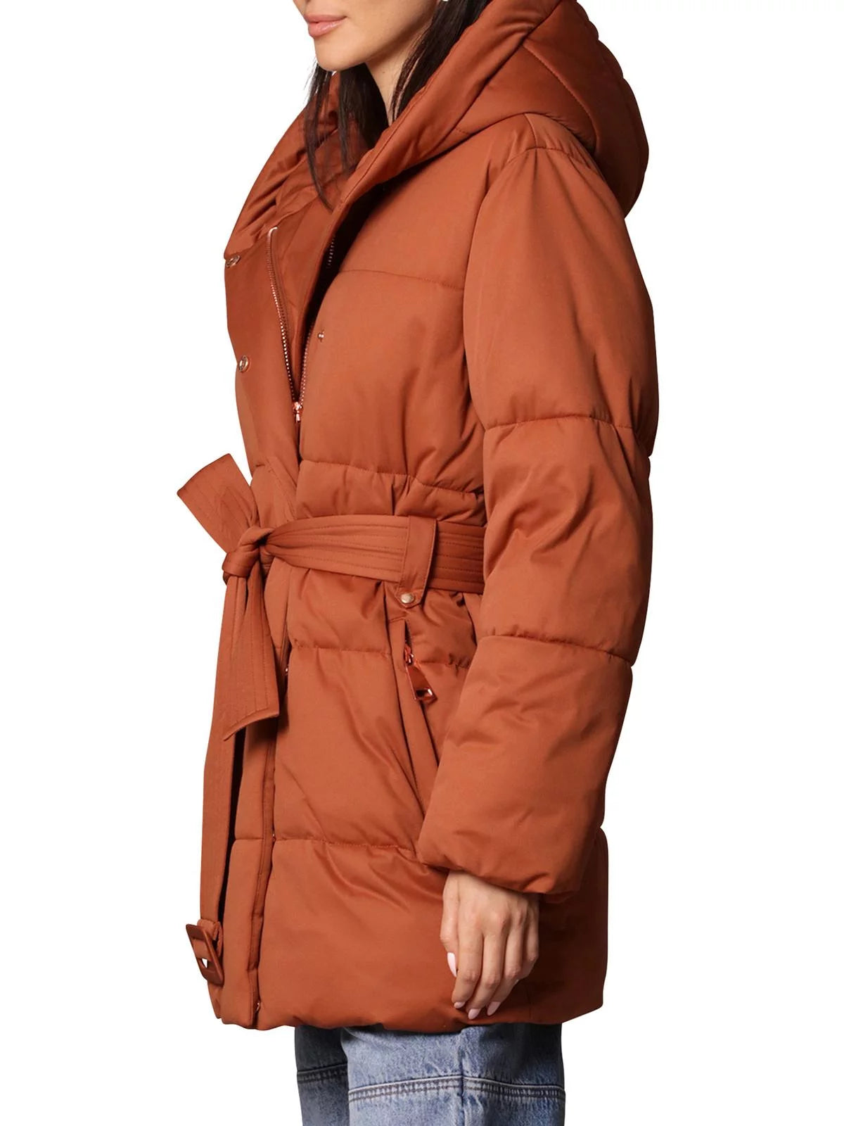 Women's Hooded Wrap Puffer Coat with Belt F860
