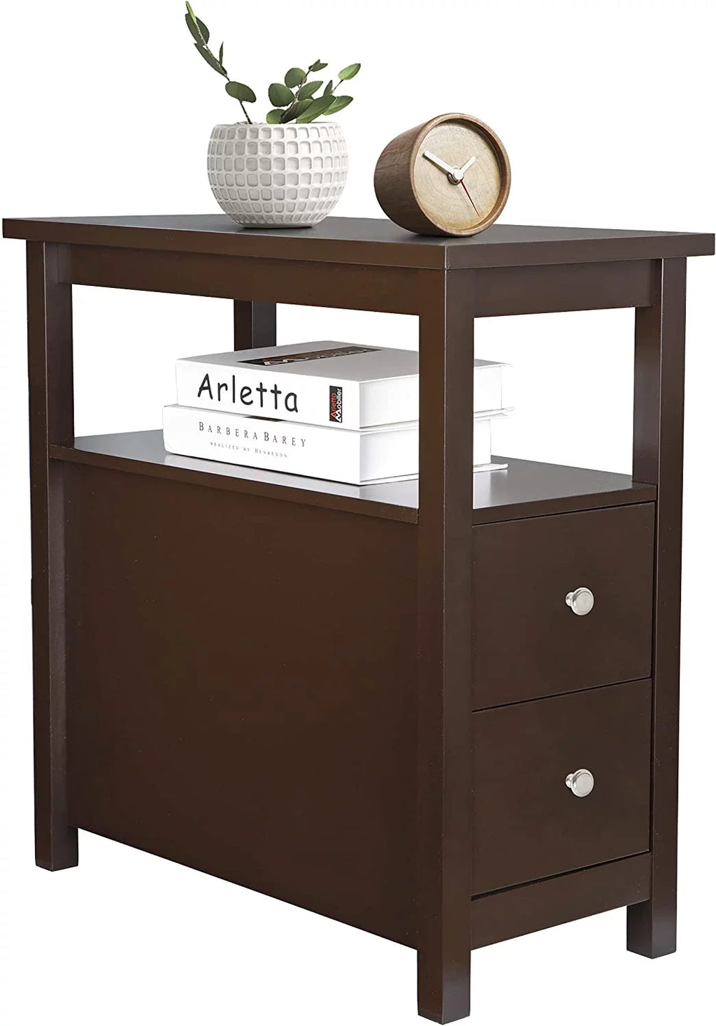 Set of 2 Wood Side Table with Shelf and Drawers D8176