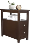 Set of 2 Wood Side Table with Shelf and Drawers D8176