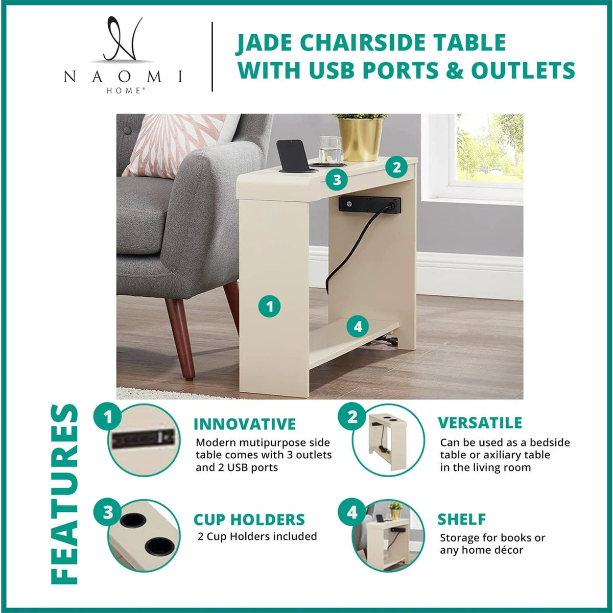 Narrow End Table with Charging Station R13643