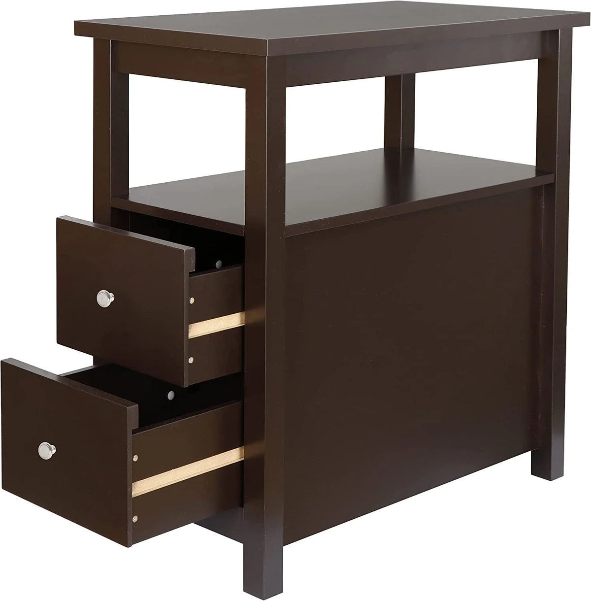 Set of 2 Wood Side Table with Shelf and Drawers D8176