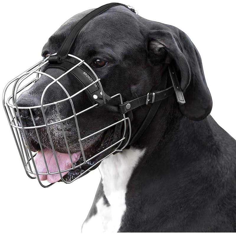 Metal Dog Muzzle Wire Basket with Leather Straps X917569