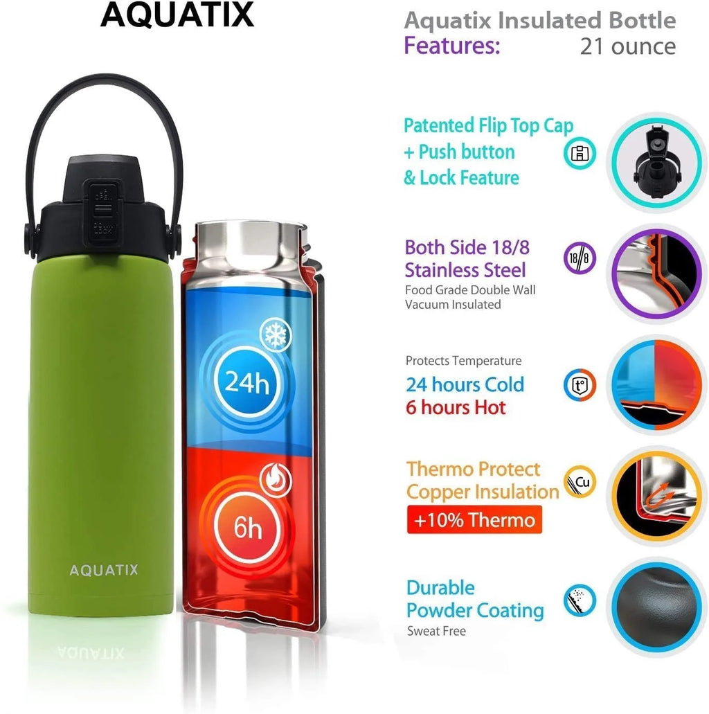 6-Pack Lime Green 21 Ounce Stainless Steel Double Wall Insulated Sports Water Bottle M8778