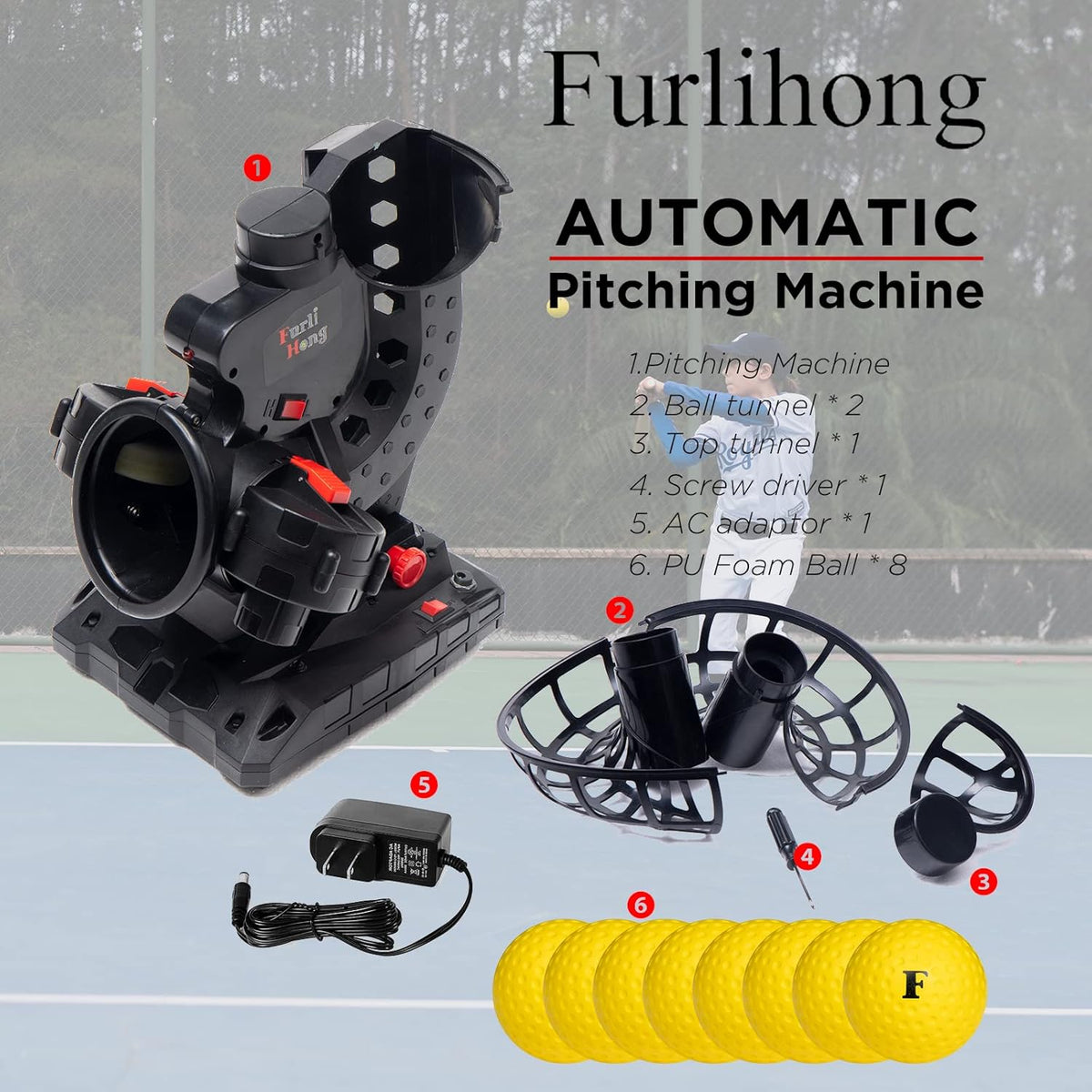 Electronic Baseball Pitching Machine with 8 Dimpled Balls T997587