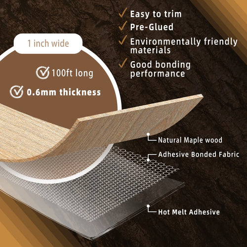 1 inch x 100ft Pre-glued Flexible Real Wood Veneer Edge Banding J3152