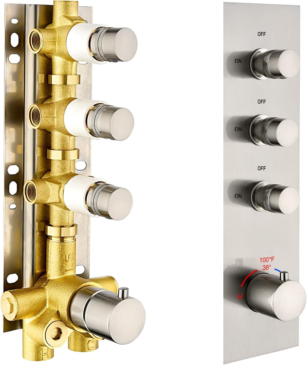 Brushed Nickel Solid Brass Shower Diverter Thermostatic Mixer Valve with Trim S394526
