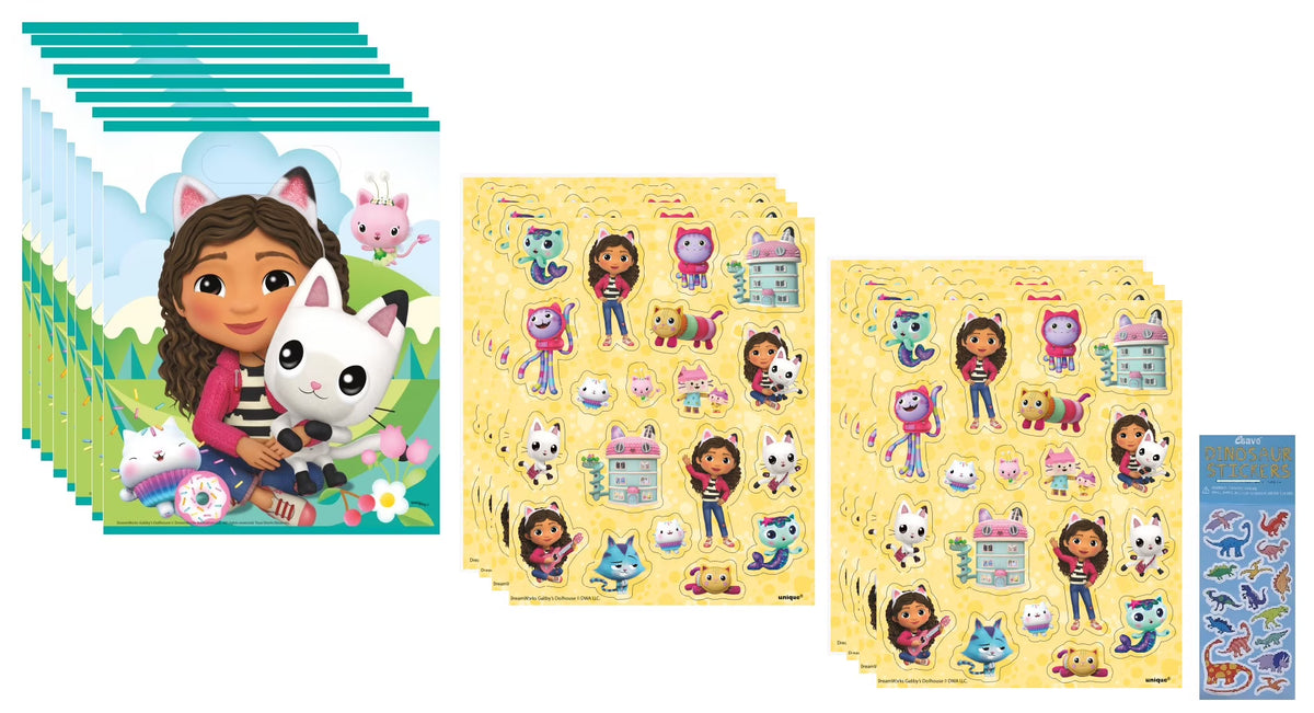 8 Loot Bags, 8 Sticker Sheets with 152 Stickers, 1 Dinosaur Sticker Sheet K829036