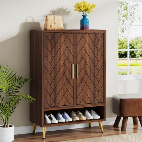 Walnut 6-Tier Shoe Cabinet with Doors N845