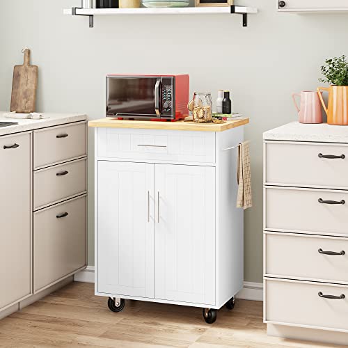 White Kitchen Island Cart with Storage and Drawers J7248