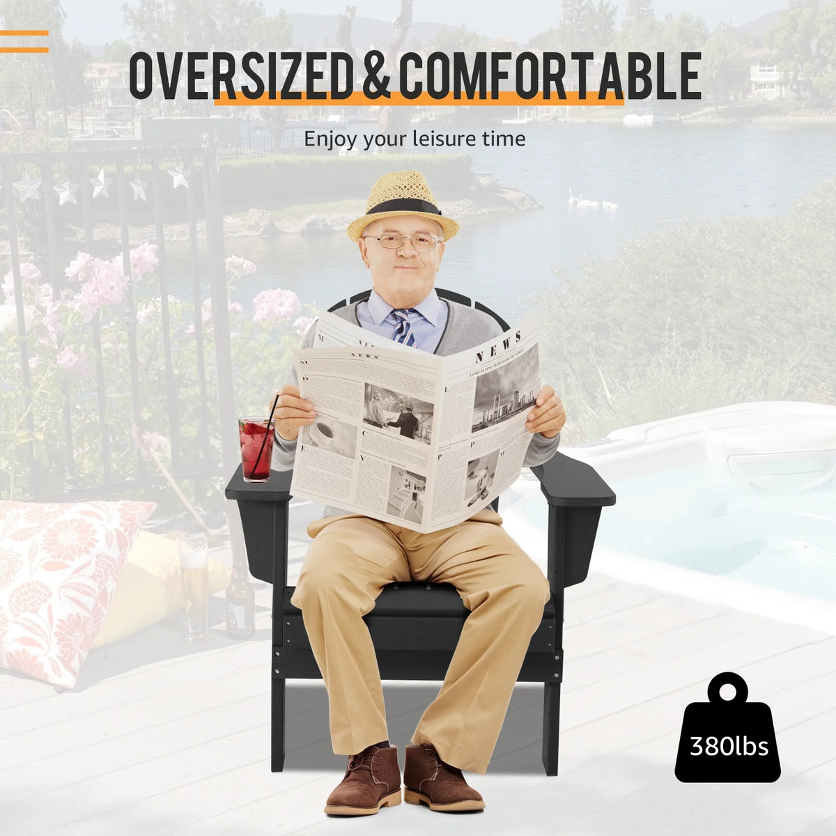 Black Set of 2 Plastic Resin Adirondack Chairs N796