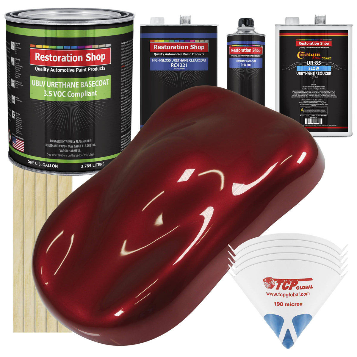 Fire Red Pearl Low VOC Urethane Basecoat with Clearcoat Auto Paint Complete Slow Gallon Paint Kit I690