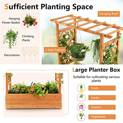 Raised Garden Bed with Arch Trellis Wood Planter Box K50592