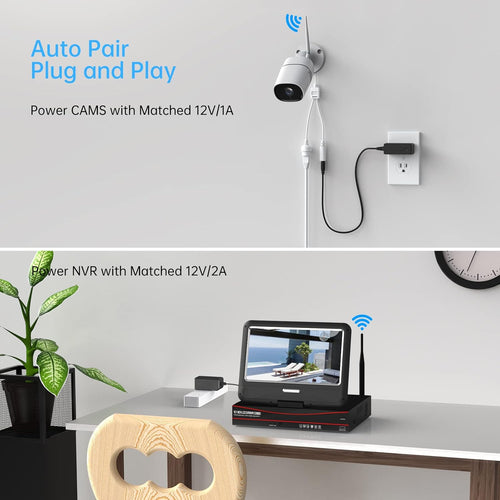 1080P Wireless Security Camera System with Monitor, 8 Channel Video NVR Systems with 4pcs Outdoor Indoor IP Camera Night Vision Motion Detection, 1TB Hard Drive W584859