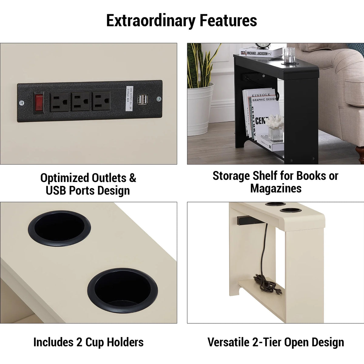 Narrow End Table with Charging Station R13643